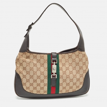 Pre Owned Gucci Brown/Beige GG Canvas and Leather Bardot Hobo