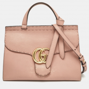 Pre Owned Gucci Old Rose Leather Medium GG Marmont Top Handle Bag