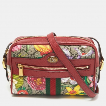Pre Owned Gucci Multicolor Flora GG Supreme Canvas and Leather Mini Ophidia Crossbody Bag