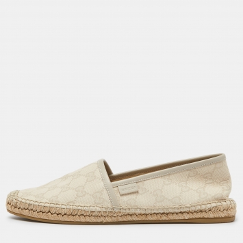 Pre Owned Gucci Beige GG Canvas and Leather Slip On Espadrille Flats Size 38