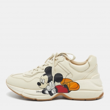Gucci x Disney Off White Leather Mickey Mouse Rhyton Sneakers Size 38