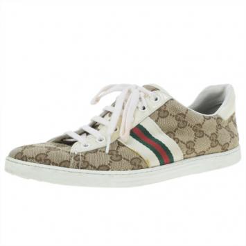 Pre Owned Gucci Guccissima Canvas Web Detail Sneakers Size 37