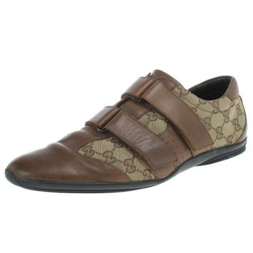 Pre Owned Gucci Guccissima Canvas and Leather Velcro Sneakers Size 43.5