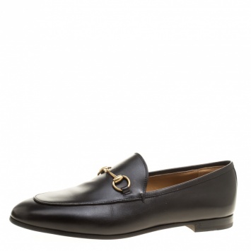 Pre Owned Gucci Black Leather Jordaan Horsebit Loafers Size 38.5