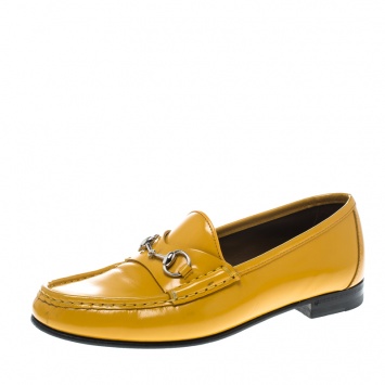 Pre Owned Gucci Yellow Leather 1953 Horsebit Loafers Size 38