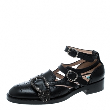 Pre Owned Gucci Black Perforated Leather Queercore Brogues Size 39.5