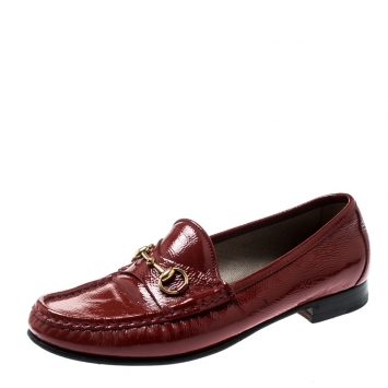 Pre Owned Gucci Red Leather 1953 Horsebit Loafers Size 37.5