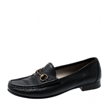 Pre Owned Gucci Black Leather 1953 Horsebit Loafers Size 37