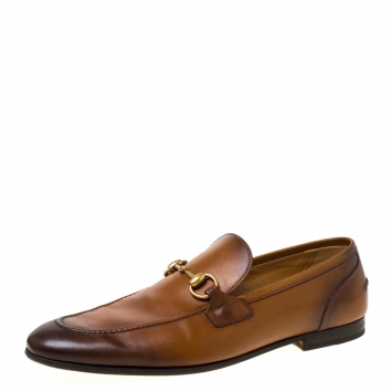Pre Owned Gucci Brown Leather Betis Glamour Horsebit Loafers Size 43