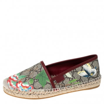 Pre Owned Gucci Beige GG Supreme Blooms Printed Canvas Espadrilles Size 35