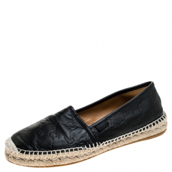 Pre Owned Gucci Black Guccissima Leather Pilar Espadrille Loafers Size 39