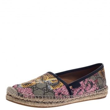 Pre Owned Gucci Multicolor Bengal Tiger Print Canvas Pilar Espadrille Loafers Size 37.5