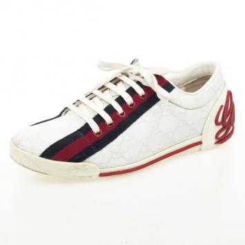 مملوكة مسبقًا Gucci White Guccissima Canvas Sneakers With Web Detail Size 37