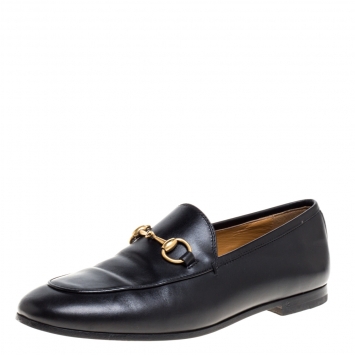 Pre Owned Gucci Black Leather Horsebit Betis Glamour Loafers Size 35.5