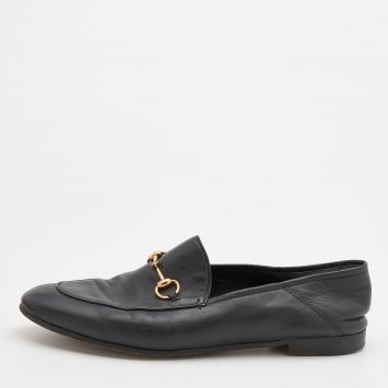 Pre Owned Gucci Black Leather Brixton Horsebit Loafers Size 40