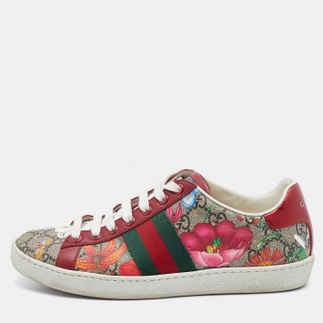 Pre Owned Gucci Multicolor GG Supreme Canvas Floral Print Ace Low Top Sneakers Size 36