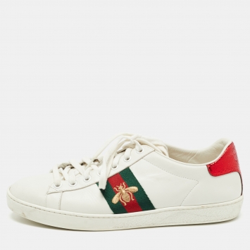 Pre Owned Gucci White Leather  Ace Lace Up Sneakers Size 38