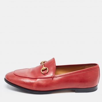 Pre Owned Gucci Red Leather  Jordaan Loafers Size 36.5