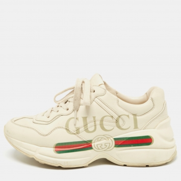 Pre Owned Gucci Cream Leather Rhyton Sneakers Size 36
