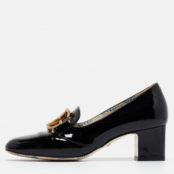 Pre Owned Gucci Black Patent Leather GG Marmont Pumps Size 36.5