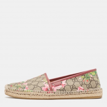 Pre Owned Gucci Beige/Brown GG Blooms Print Supreme Canvas Espadrille Flats Size 42