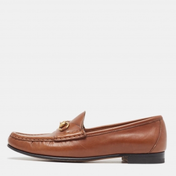 Pre Owned Gucci Brown Leather 1953 Horsebit Loafers Size 38.5
