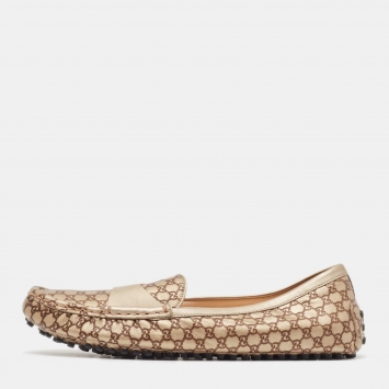 Pre Owned Gucci Gold/Brown Microguccissima Leather Slip On Loafers Size 39