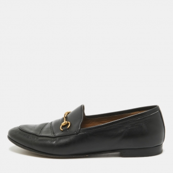 Pre Owned Gucci Black Leather Jordaan Loafers Size 39