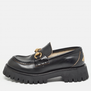 Pre Owned Gucci Black Leather Horsebit Loafers Size 36.5