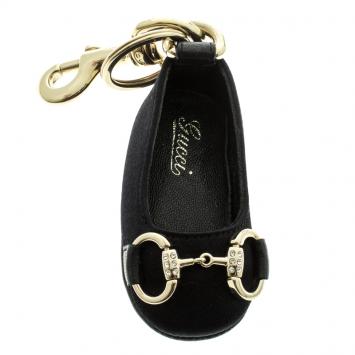 Pre Owned Gucci Black Ballerina shoe Charm Gold Tone Key Ring 