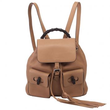 Pre Owned Gucci Brown Pebbled Leather Bamboo Backpack