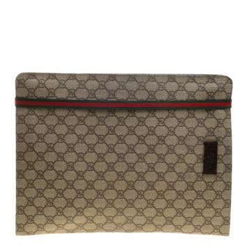 Pre Owned Gucci Beige GG Supreme Canvas Portfolio Document Case