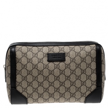 Pre Owned Gucci Beige/Black GG Supreme Canvas Toiletry Case