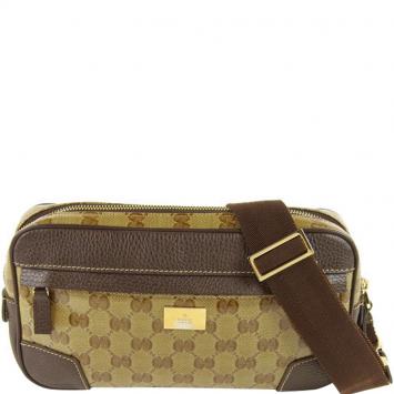 Pre Owned Gucci Beige GG Canvas Leather Belt Bag