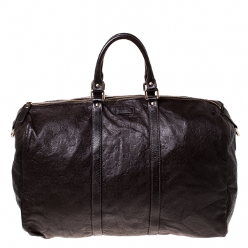 Pre Owned Gucci Brown Guccissima Leather Carry On Duffle Bag