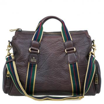 Pre Owned Gucci Brown Leather Duffle Travel Bag