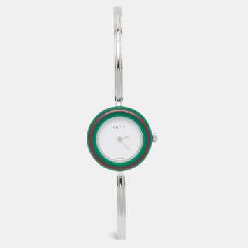 Pre Owned Gucci White Stainless Steel Vintage Interchangeable Bezel 11/12.2L Women's Wristwatch 26 mm