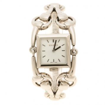 Pre Owned Gucci White Stainless Steel Signoria Horsebit 116.3 Women's Wristwatch 25 mm