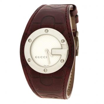 Pre Owned Gucci White 104 Bandeau Leather Women's Wristwatch 31 mm