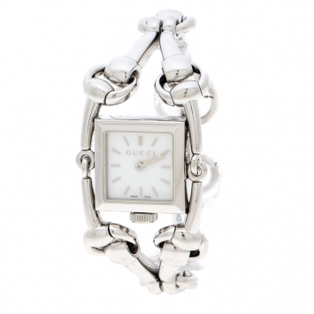 Pre Owned Gucci White Stainless Steel Signoria Horsebit 116.5 Women's Wristwatch 20 mm