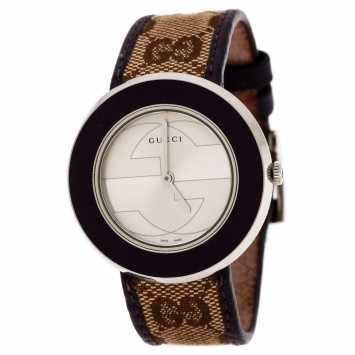 Pre Owned Gucci Silver Stainless Steel U-Play 129.4 Women's Wristwatch 35 mm