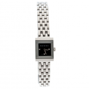 Pre Owned Gucci Black Stainless Steel G-Frame Diamonds 128.5 Women's Wristwatch 14 mm