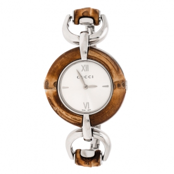 Pre Owned Gucci Silver Stainless Steel Bamboo 132.4 Women's Wristwatch 35 mm