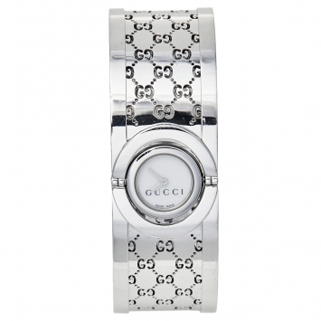 Pre Owned Gucci White Stainless Steel Twirl YA112510 Women's Wristwatch 23 mm