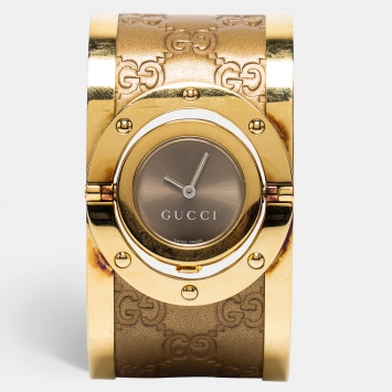 Pre Owned Gucci Brown Gold Plated Stainless Steel Twirl YA112434 Women's Wristwatch 33 mm