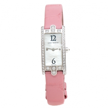 Pre Owned Harry Winston Mother of Pearl 18k White Gold Diamond 332LQW Women's Wristwatch 15 mm