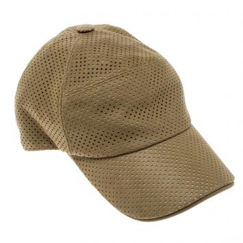 Pre Owned Hermes Brown Perforated Suede Cap Size 58