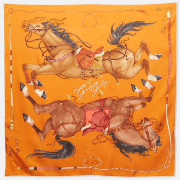 مملوكة مسبقًا Hermès Orange Silk Grand Galop Scarf
