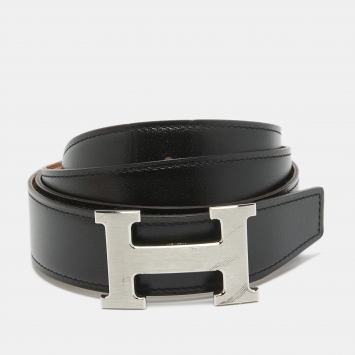 Pre Owned Hermes Gold/Black Chamonix and Togo Leather H Buckle Reversible Belt 100CM