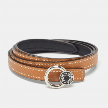 Pre Owned Hermes Noir/Gold Swift and Epsom Leather Clou de Selle Buckle Reversible Belt 85 CM